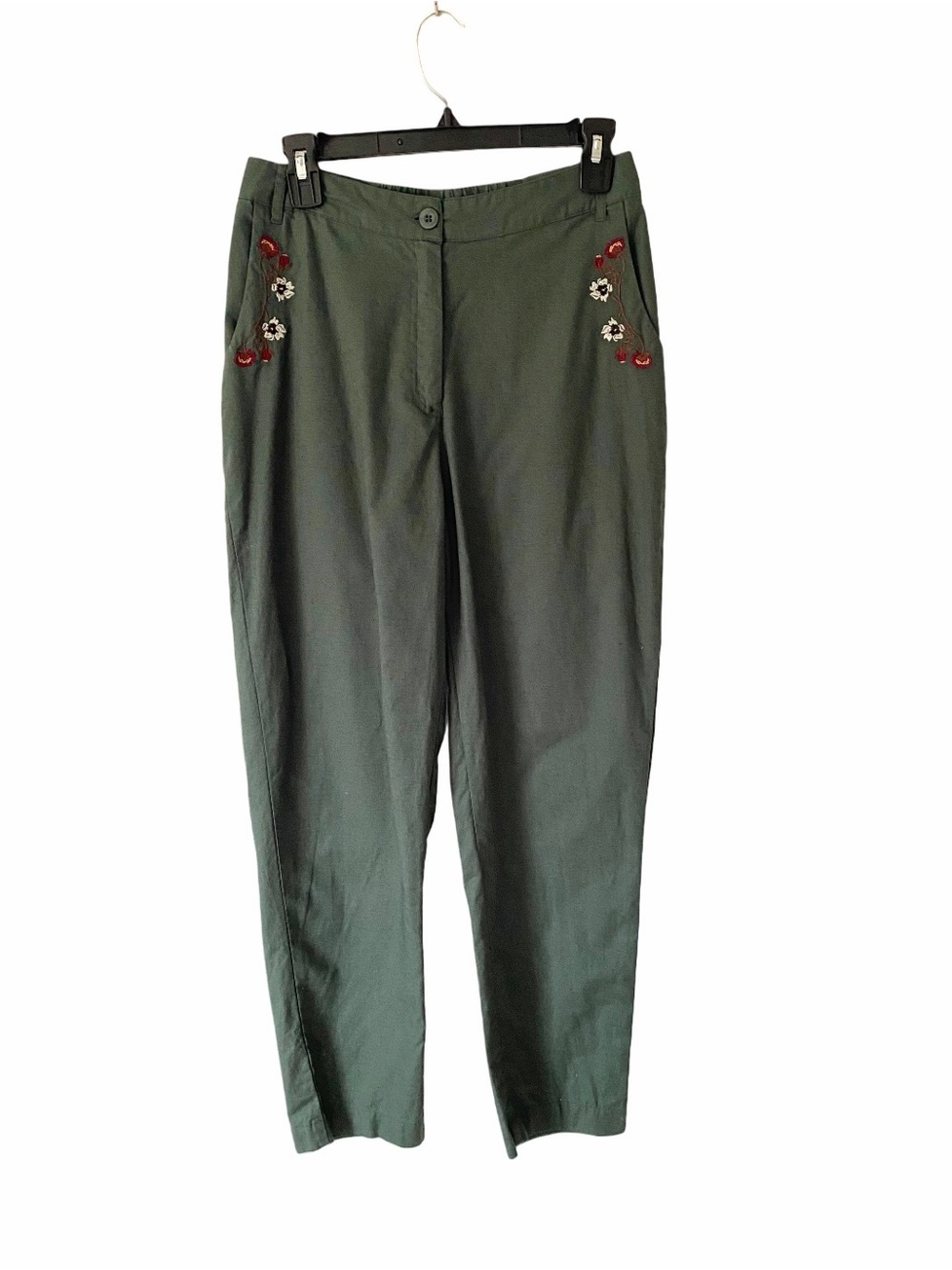 Disturbia NWOTS Green Linen Blend Embroidered Floral Pants size 6